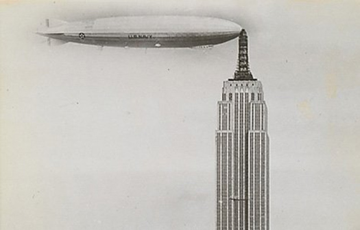 The dirigible USS Los Angeles docking at the Empire State Building mooring mast, New York, circa 1930