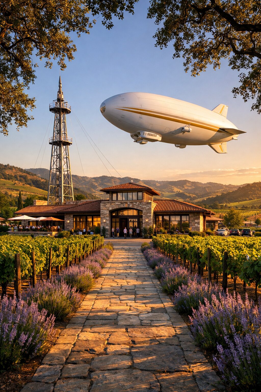 Airship terminal among Sonoma wine country vineyards
