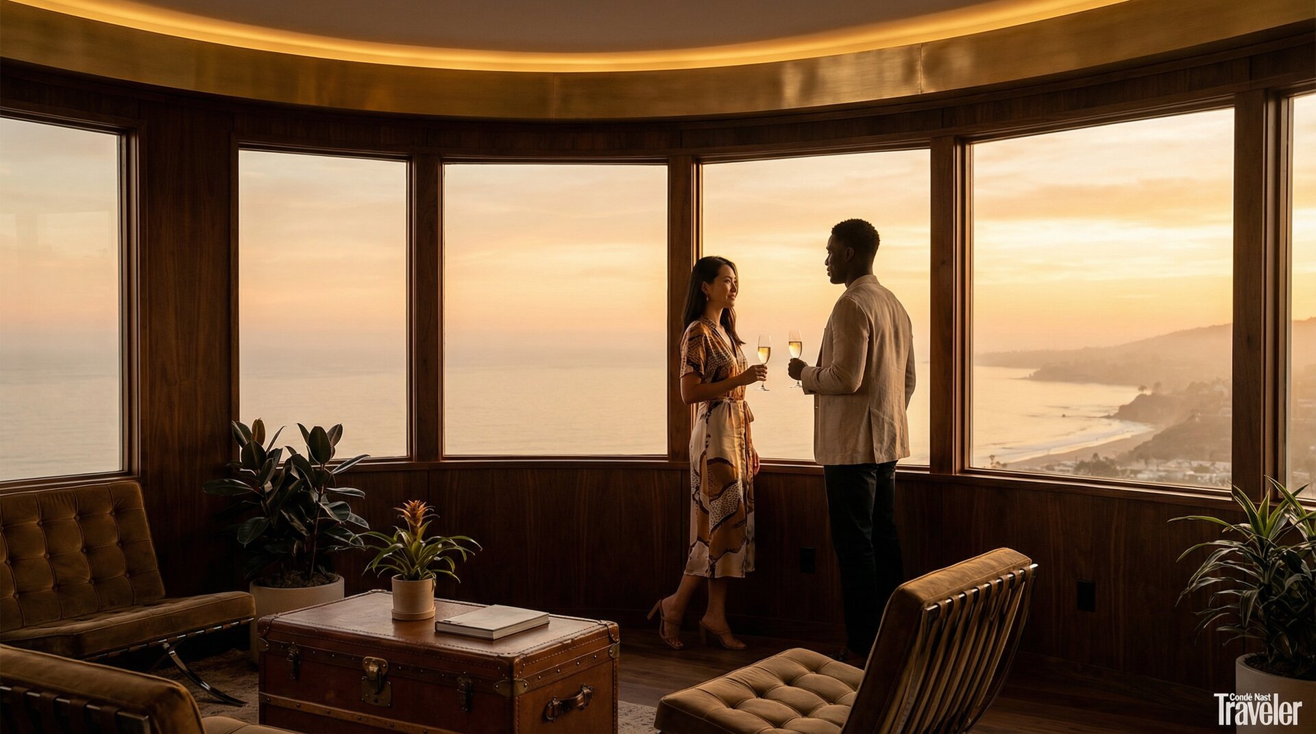 Observation lounge with panoramic windows